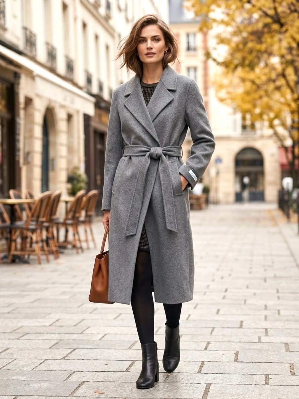 Melanie Lyne Gray Long Wool Blend Belted Wrap Coat - Size 8 Like New